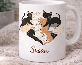 Personalized Cat Lover Mug | Heart of Cats Illustration, Cozy Ceramic