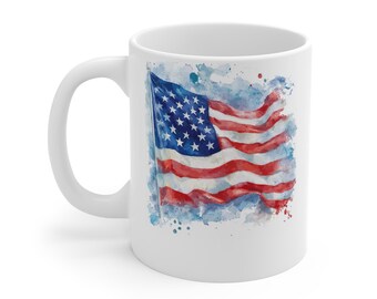 Watercolor American Flag Mug | USA Flag Coffee Cup