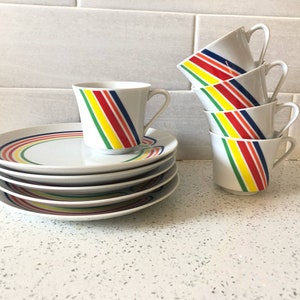 Vintage Rainbows Cups and Saucers - Set of 5