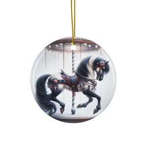 Patriotic Winter Carousel Horse Ceramic Ornaments, 2-Side Print