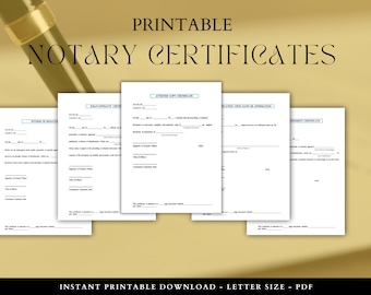 Printable Notary Certificates: Acknowledgment, Jurat, Oath (6-Pack) (Instant Download)