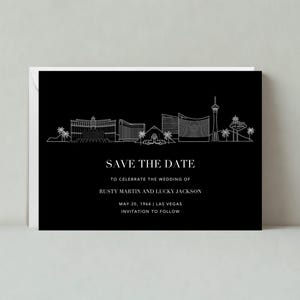 Modello di data di matrimonio personalizzabile senza carta / Moderno / The Strip, Vegas, Casino, Città, Viva, Skyline / Download immediato