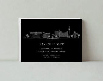 Paperless Post Customizable Wedding Save The Date Template | Modern | The Strip, Vegas, Casino, City, Viva, Skyline | Instant Download