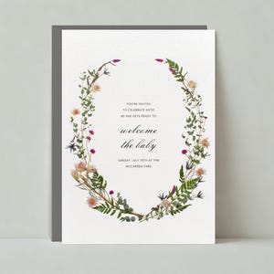 Paperless Post Anpassbare Babypartyeinladungsvorlage | Boho, Vintage, Retro, Rustikal | Frühling, Botanische, Blumen | Sofort Download