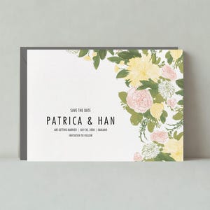 Plantilla personalizable para guardar la fecha de boda sin papel / Ilustrativa / Acuarela, Delicada, Suave, Floral, Verde / Descarga instantánea