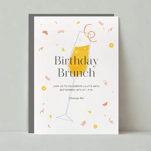 Modello di invito per festa di compleanno personalizzabile senza carta / Illustrativo / Brunch, Mimose, Guarnizioni / Download immediato