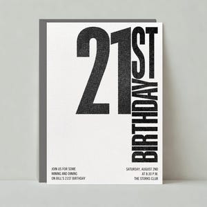 Plantilla de invitación para fiesta de cumpleaños personalizable sin papel / Negrita y tipográfica, moderna / Cumpleaños / Descarga instantánea