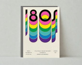 Paperless Post Customizable 80s Theme Party Invitation Template | Retro |  Birthday, 1980s, 1980, Rainbow, 80s | Instant Download