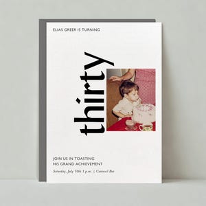 Invitación de cumpleaños / Diseño moderno y tipográfico / Cumpleaños importante / Plantilla personalizable para publicación sin papel / Descarga instantánea