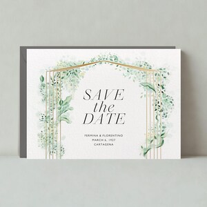 Modelo de Save The Date de Casamento Personalizável de Postagem Sem Papel | Ilustrativo, Rústico | Treliça, Aquarela, Folhas | Download Instantâneo