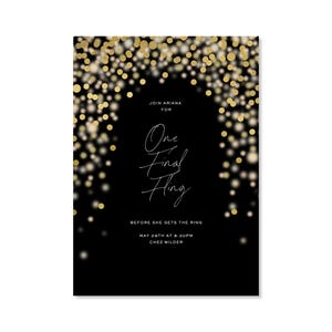 Plantilla de invitación para despedida de soltera personalizable sin papel / Moderna / Brillante, trazo de medianoche, negra / Descarga instantánea
