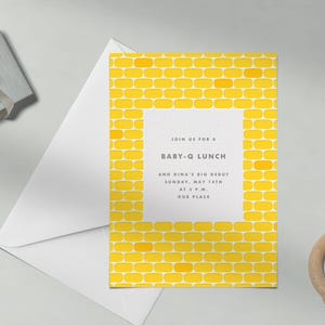 Paperless Post Anpassbare Babypartyeinladungsvorlage | BBQ, Baby Q, Mais, Kernel, Mais, Gelb, Food | Sofort Download