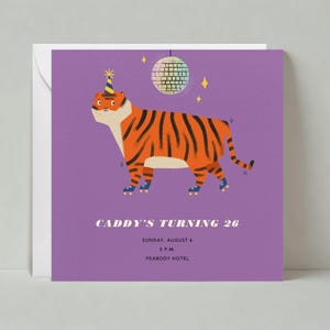 Einladung zur Geburtstag-Party | Illustrativ | Disco, Rollschuhe, Partyhüte |Anpassbare Vorlage für papierlose Post | Sofort Download