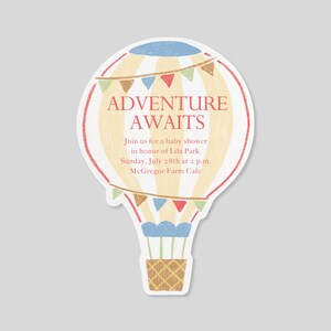 Modello di invito per baby shower personalizzabile Paperless Post / Illustrativo / Illustrazioni, mongolfiera, carino / Download immediato