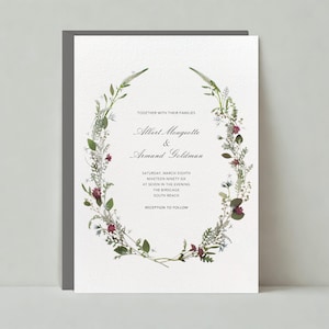 Modelo de convite de casamento personalizável sem papel | Boho, ilustrativo, romântico | Crescentes, flores | Download instantâneo