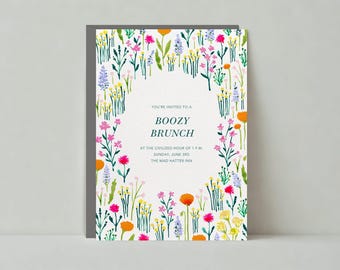 Brunch Party Invitation Template | Flower Bloom, Floral Illustration, Boozy Brunch | Instant Download, Customizable | Paperless Post