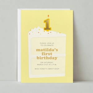 Paperless Post Anpassbarer erster Geburtstag und Party Einladung Vorlage | Kindergeburtstag, Geburtstagstorte, 1tel, Kerze | Sofort Download