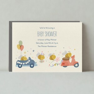 Paperless Post Anpassbare Babypartyeinladungsvorlage | Bienen, Geschenke, Autos, Blumen, Luftballons, Wimpels | Sofort Download