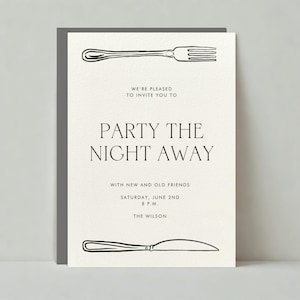 Paperless Post Anpassbare Dinner Party Einladung Vorlage | Illustrativ | Illustrationen, Tischdekoration, Messer, Gabel | Sofort Download
