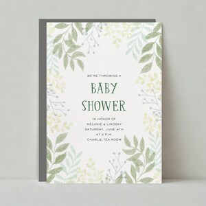 Anpassbare Babypartyeinladungsvorlage | Illustrativ | Sanfte Farben, Herbstlaub, Aquarell | Sofortdownload | Papierlose Post