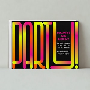 Invitación de cumpleaños / Negrita y tipográfica / Letra grande / Plantilla personalizable para publicación sin papel / Descarga instantánea