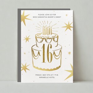Invito per la festa dei 16 anni / Grafica / Compleanno per bambini, Stelle, Festivo, Luminoso / Modello personalizzabile per post senza carta / Download immediato