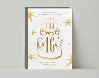 Sweet 16 Party Invitation | Graphic | Kids Birthday, Stars, Festive, Bright |Paperless Post Customizable Template | Instant Download