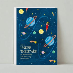 Kindergeburtstag-Einladung | Illustrativ | Saturn, Weltall, Weltraum, Planeten |Anpassbare Vorlage für papierlosen Post | Sofort Download
