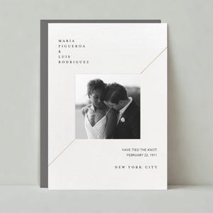 Plantilla de tarjeta de anuncio de boda personalizable sin papel / Simple y minimalista, moderna / Foto / Descarga instantánea
