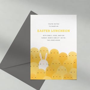 Paperless Post Customizable Easter Party Invitation Template | Chicks, Bunnies, Cute, Rabbits, White, Yellow, Brunch | Instant Download
