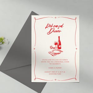 Modelo de convite para jantar de ensaio personalizável sem papel | Ilustrativo | Ilustrações, Romântico | Download instantâneo