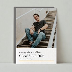 Plantilla de tarjeta de anuncio de graduación personalizable sin papel / Moderna / Borde, Foto, Cursiva, Simple / Descarga instantánea