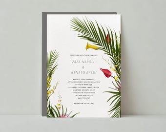 Paperless Post Customizable Wedding Invitation Template | Retro, Illustrative | Stems, Petals, Palm Leaves | Instant Download