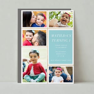 Modèle personnalisable d'invitation de fête de naissance et d'anniversaire sans papier | Anniversaire des enfants, frontière, photo, lignes, or | Téléchargement instantané