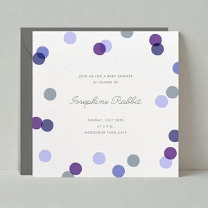 Paperless Post Anpassbare Babypartyeinladungsvorlage | Stylisch, Punkte, Schreibschrift, Kreise, Lila, Blau, Modern | Sofort Download