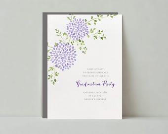 Paperless Post Customizable Graduation Party Invitation Template | Rustic | Flowers, Leaves, Purple Dahlias, Painted | Instant Download