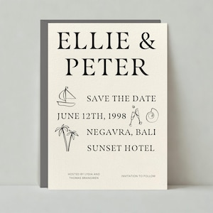 Papierloze post aanpasbare bruiloft-save-the-date-sjabloon | Modern | Motieven, crème, bestemming, zomers | Direct downloaden