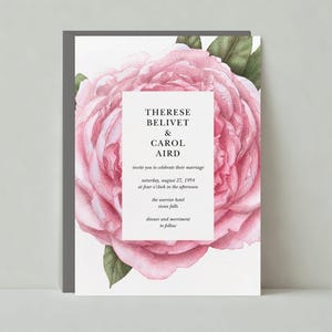 Convite de Casamento | Ilustrativo, Romântico | Moldura, Peônias, Flores | Modelo Personalizável para Publicação sem Papel | Download Imediato