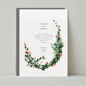 Papierloze post aanpasbare sjabloon huwelijksuitnodiging | Boho, illustratief | Aquarel, bladeren, licht | Direct downloaden