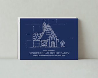 Paperless Post Customizable Christmas Party Invitation Template | Holiday, Blueprint, Gingerbread, Gingerbread House | Instant Download