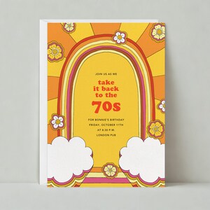 faire-part de fête d'anniversaire | Rétro | Groovy, hippie, psychédélique, années 70 | Modèle personnalisable de publication sans papier | Téléchargement instantané