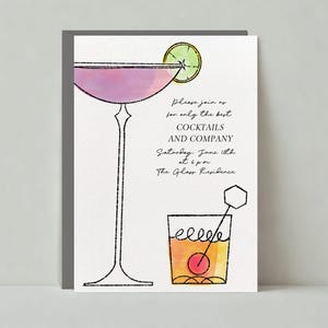 Papierloze post aanpasbare sjabloon uitnodiging cocktailparty | Illustratief | Drinken, roerder, cocktail | Direct downloaden
