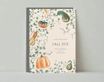 Autumn Party Invitation | Illustrative | Autumn, Fall, Gourds, Leaves |Paperless Post Customizable Template | Instant Download