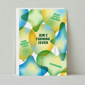 Modello di invito per festa di compleanno per bambini personalizzabile senza carta / Palloncini, forme di diamante, forme di cuore, verde / Download immediato