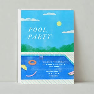 Einladung zur Pool-Party | Illustrativ | Kindergeburtstag, Kochen im Freien, Schwimmen Schwimmen | Paperless Post Anpassbare Vorlage | Sofort Download