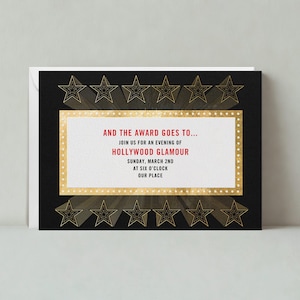Paperless Post Customizable Viewing Party Invitation Template | Graphic | Marquee, Light, Movie, Names, Star, Black | Instant Download