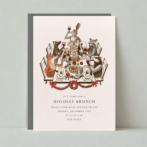 Papierloze post aanpasbare sjabloon voor de uitnodiging van de brunch | Illustratief, rustiek | vakantie, bos, buiten, bruin | Direct downloaden