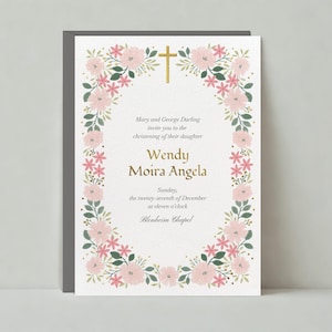 Modèle personnalisable d'invitation de baptême et fête de baptême sans papier | Illustration, Romantique | Botanique | Téléchargement instantané