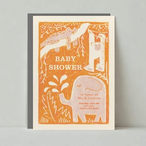 Paperless Post Anpassbare Babypartyeinladungsvorlage | Illustrativ | Jaguar, Elefant, Safari, Dschungel | Sofort Download
