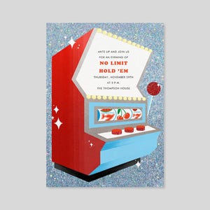 Modelo de convite para festa de noite de jogo personalizável sem papel | Sparkle, jogos de azar, jogos, cassinos, diversão, caça-níqueis | Download instantâneo